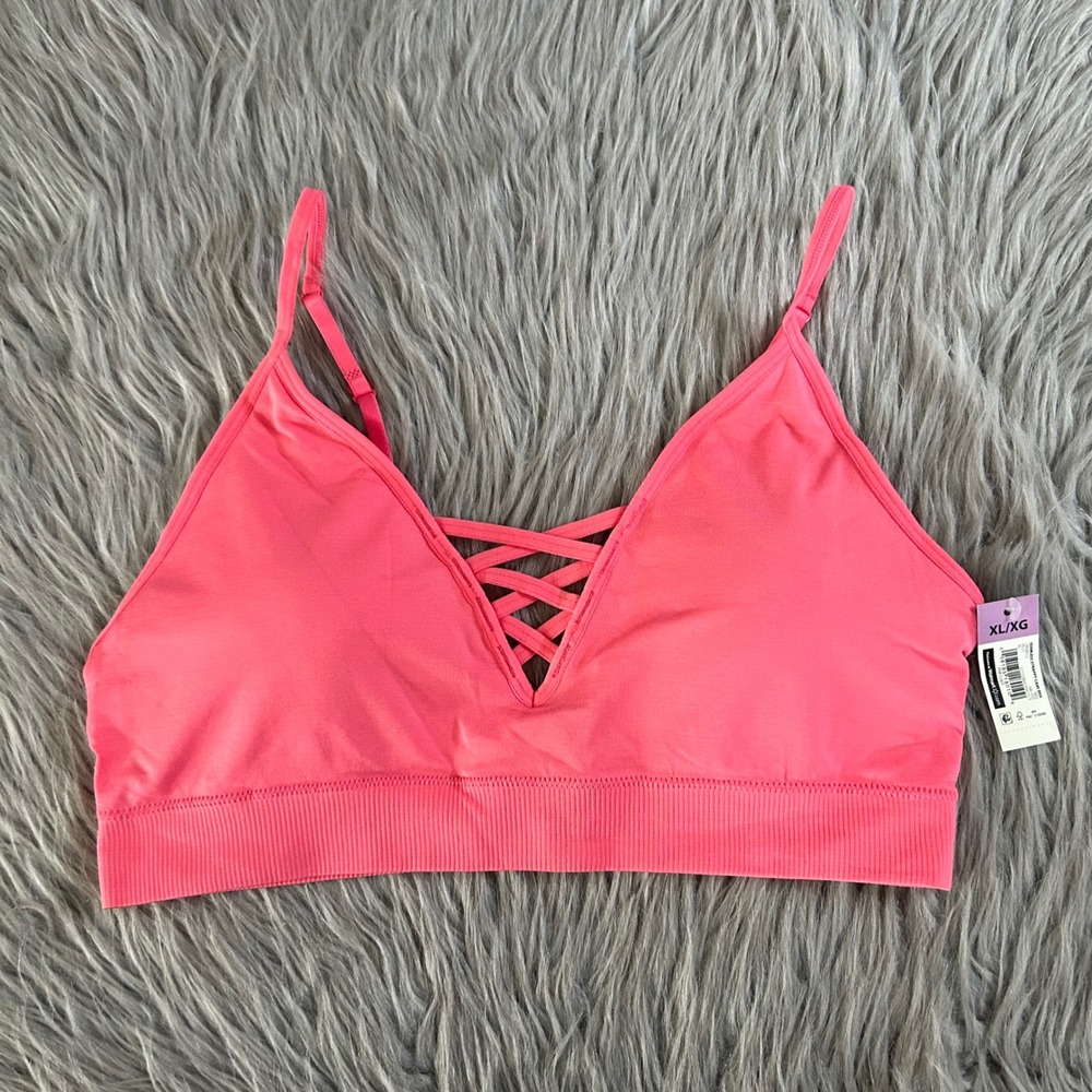 No Boundariesโ Seamless Strappy Cami Bra Womens Size XL Pink Wireless Bralette